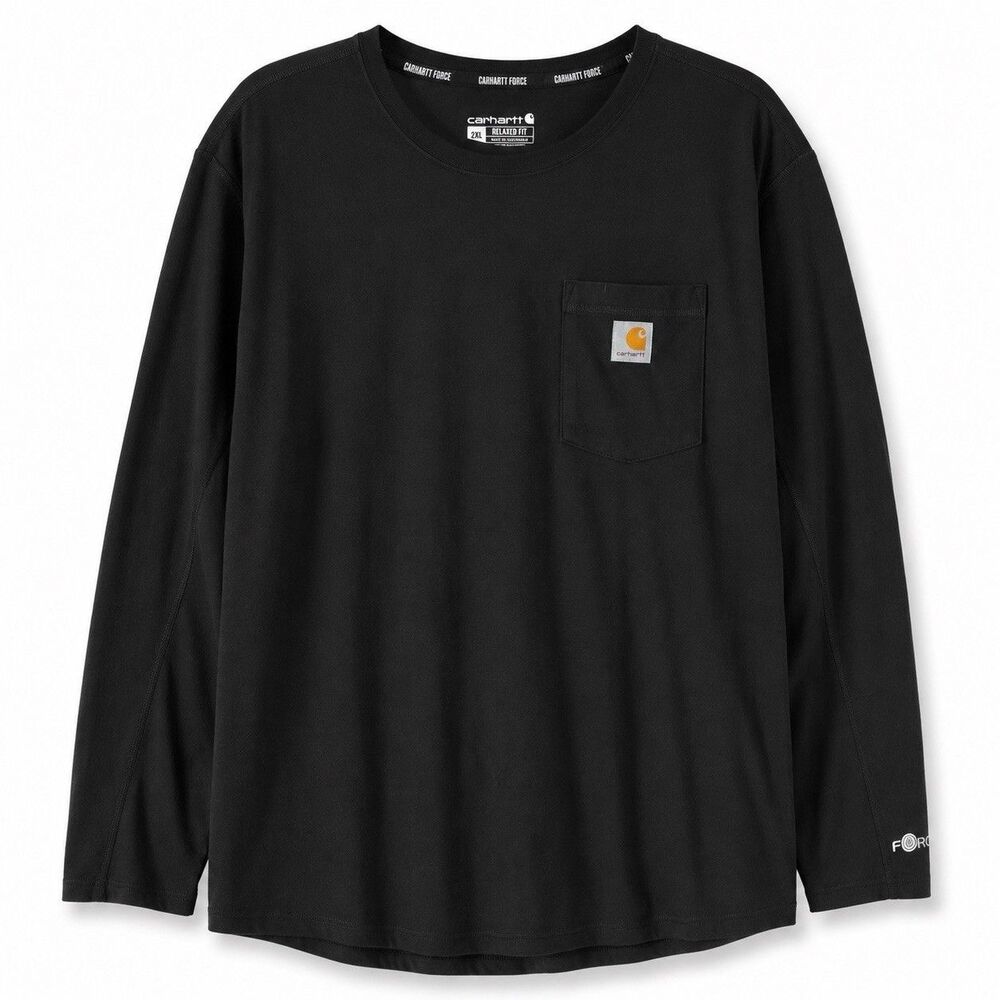 Carhartt Force Mens 2XL Black Relaxed Fit Long Sleeve Pocket T Shirt TK4617-M